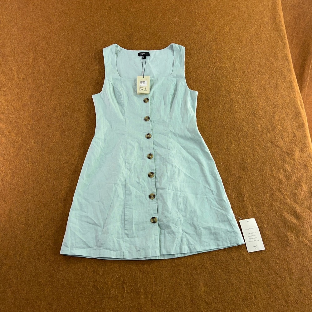 Nobody's Child Womens 6 Green Rosie Cotton Linen Button Front Mini Dress NWT
